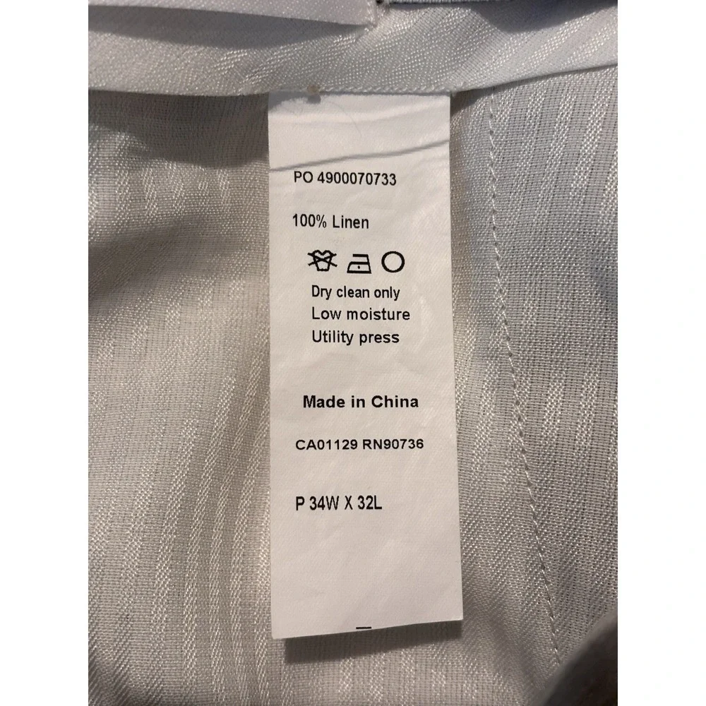 Calvin‎ Klein Mens 33x29 (Actual) Beige Linen Dress Slim Pants Flat Front